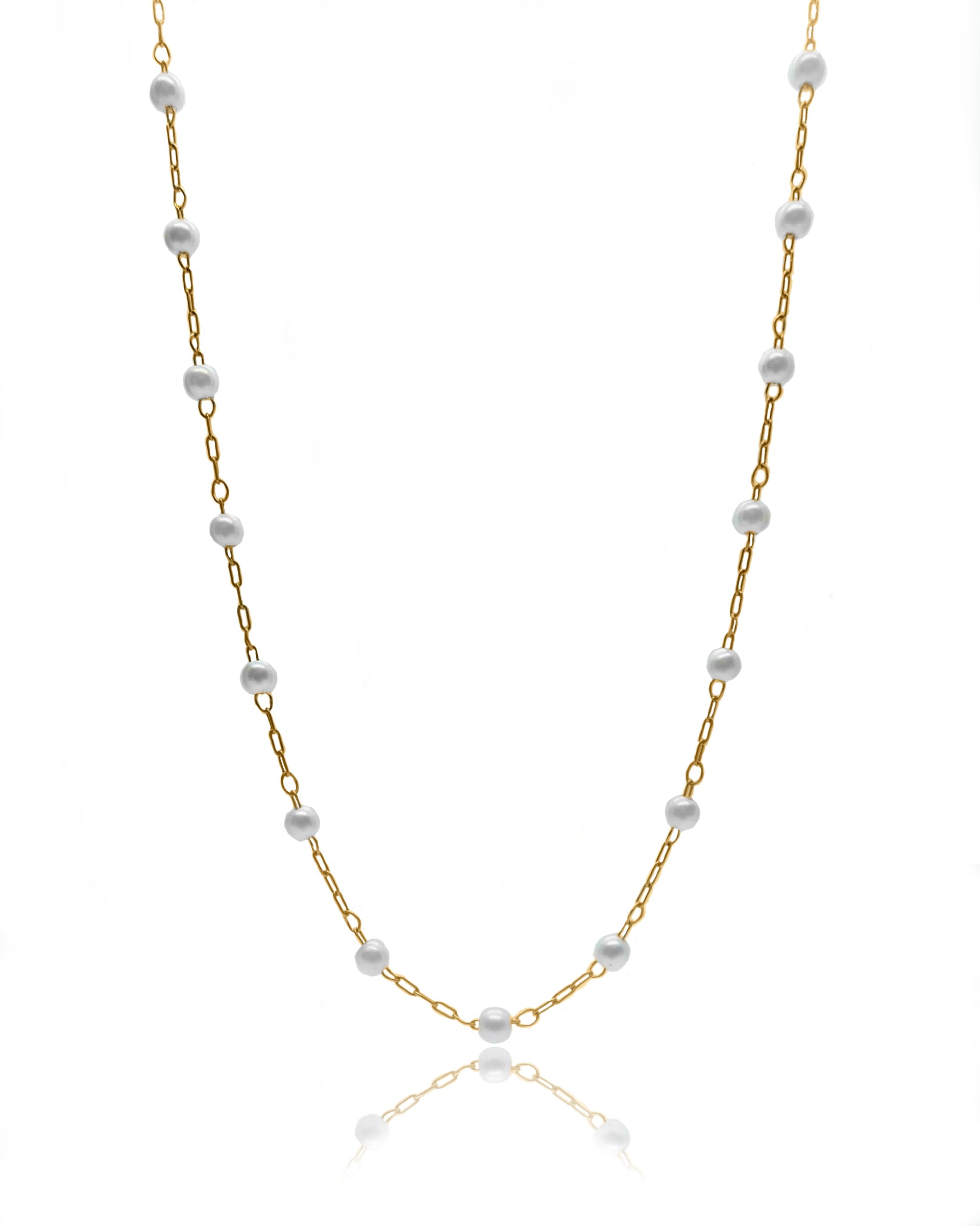 Layla Space Out Round Bead Chain Faux Pearl Necklace