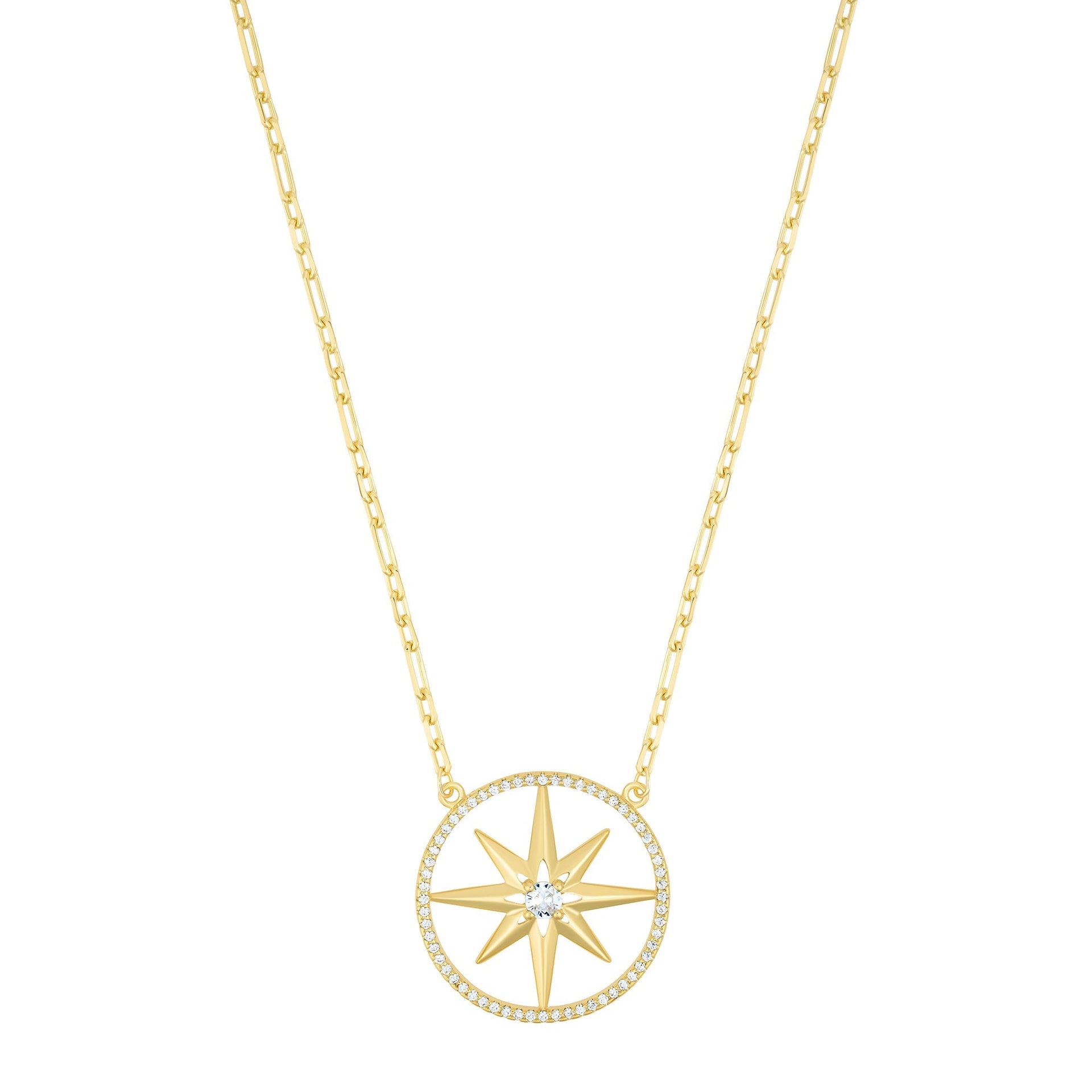 14k Gold Plated Pave Starburst Necklace