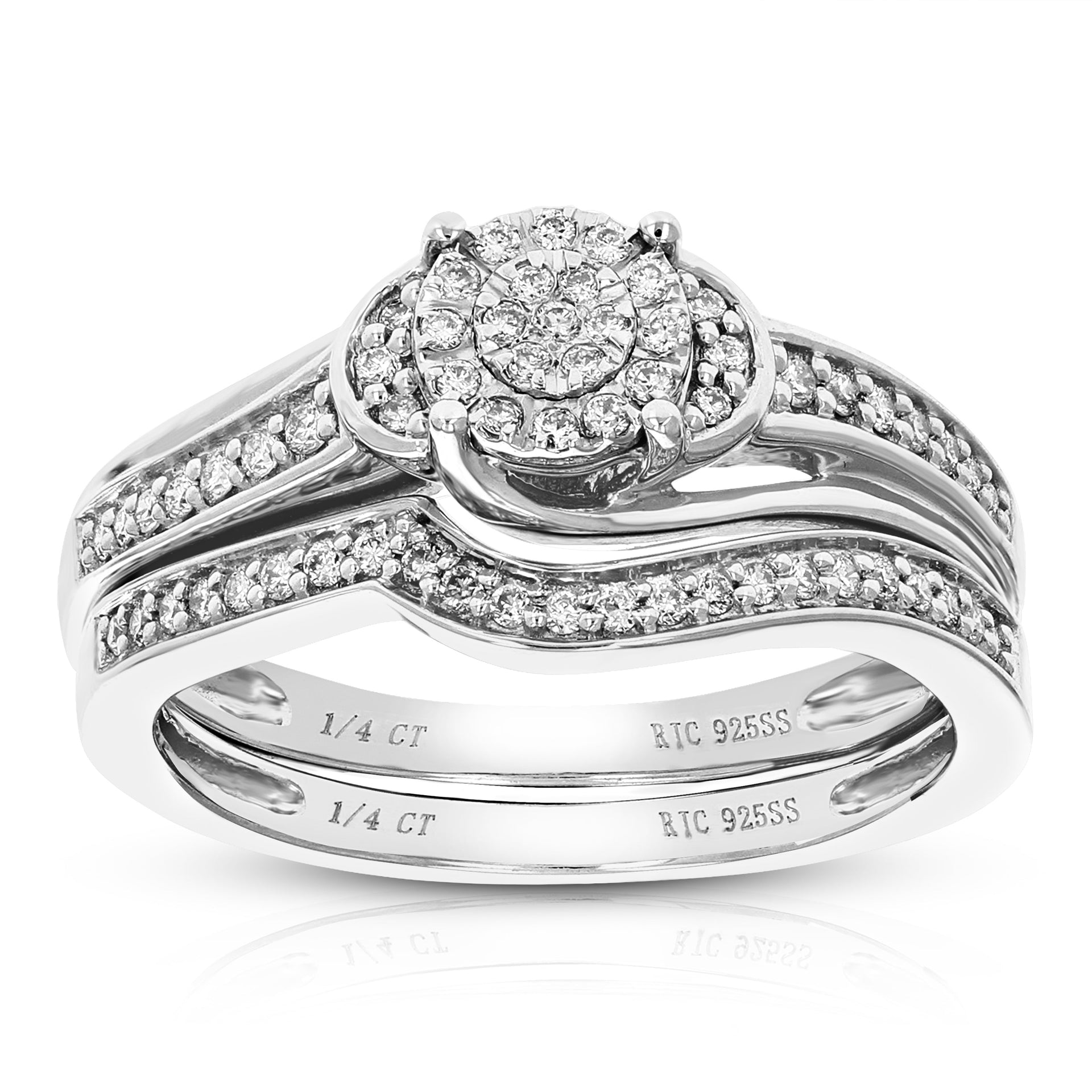 1/4 Cttw Lab Created Diamond Engagement Bridal Set Sterling Silver
