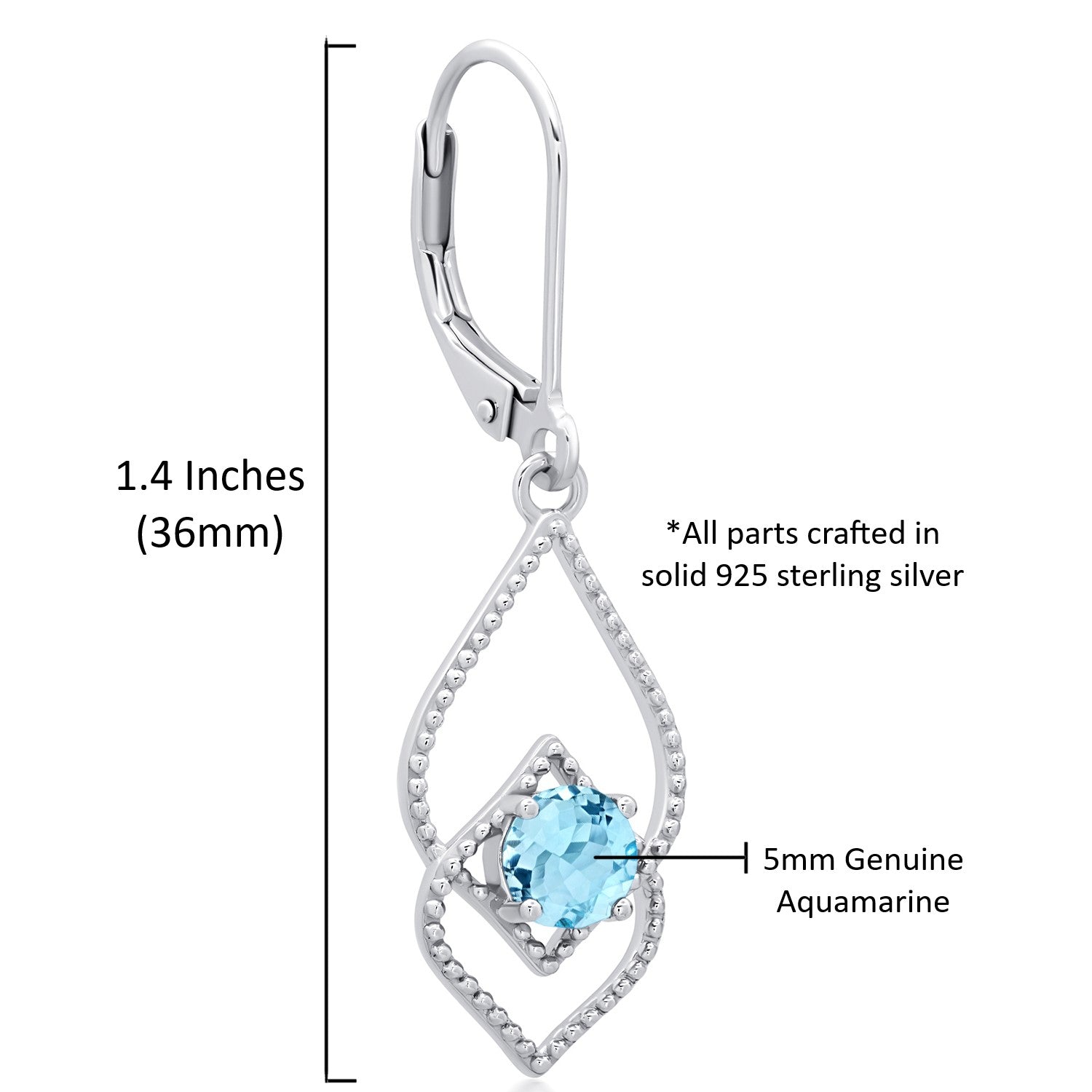 Sterling Silver Genuine or Created 5mm Gemstone Dangle Leverback Earrings