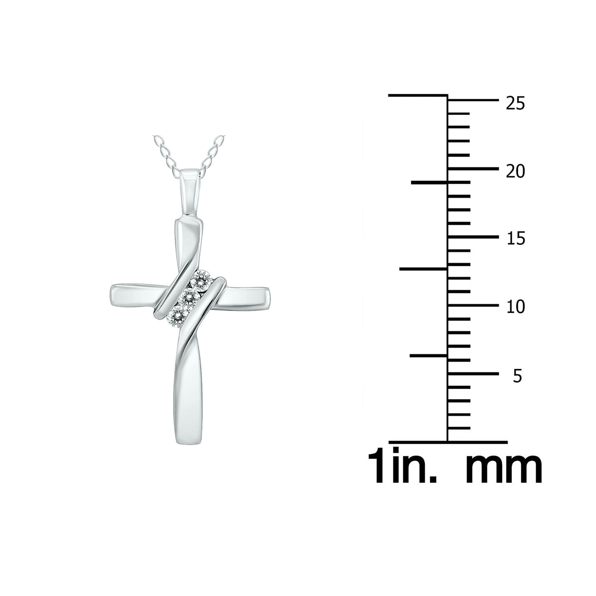 Three Stone Diamond Cross Pendant In 10K White Gold