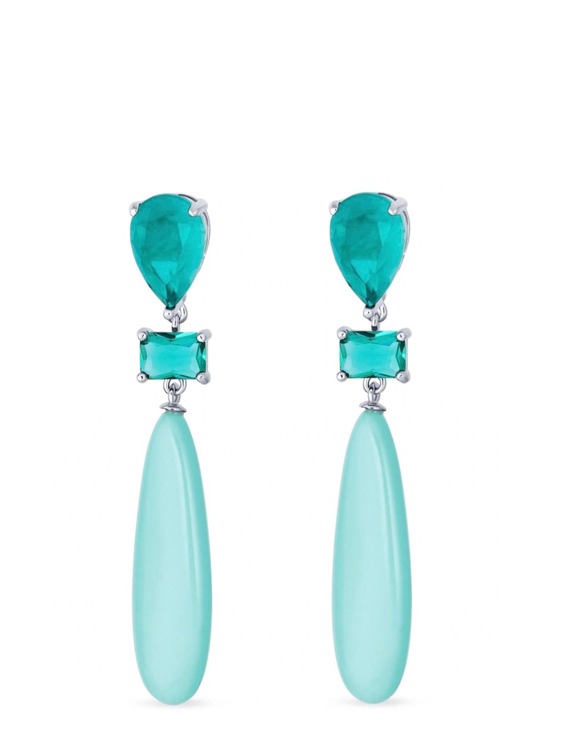 Silver Blue Turquoise Drop Earrings