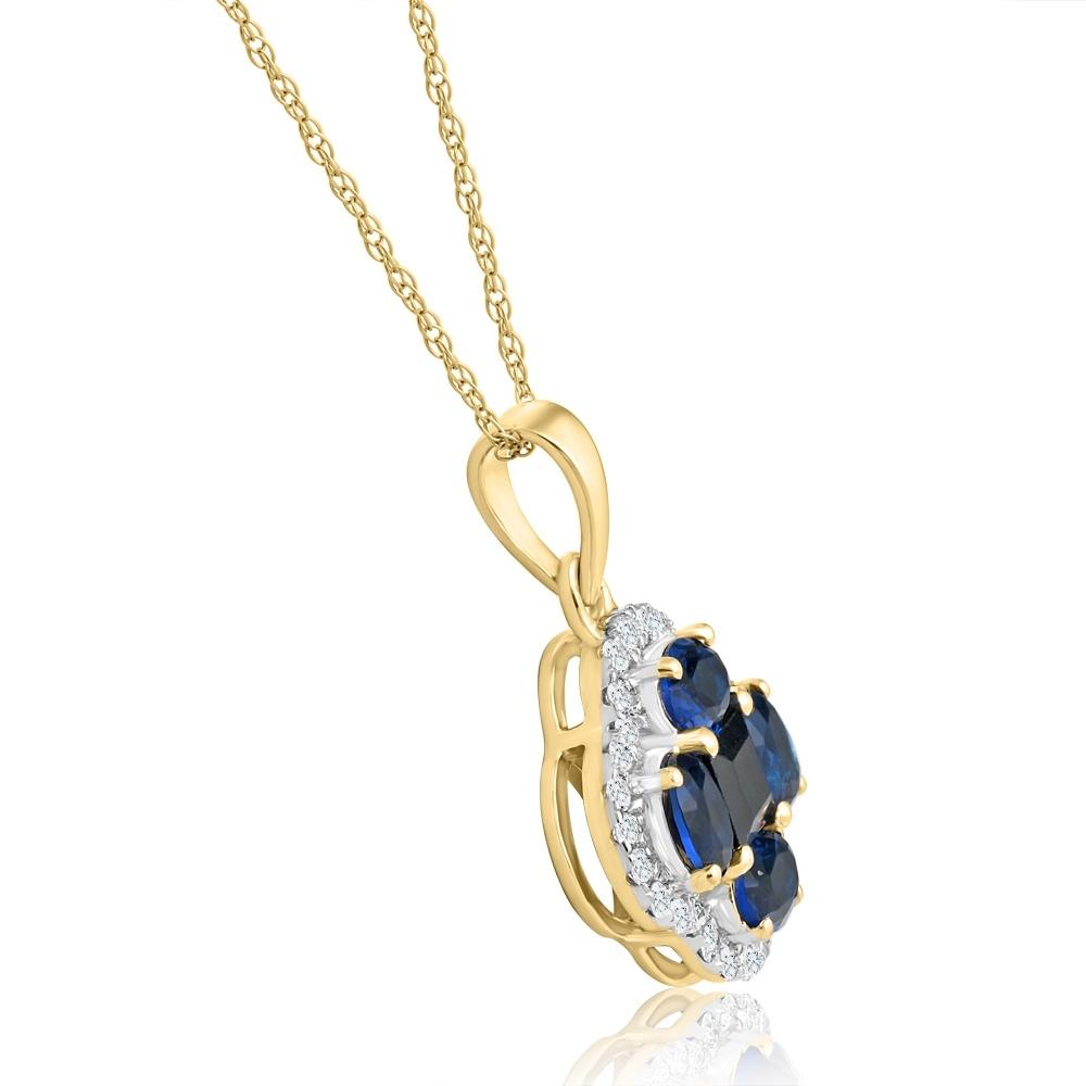 1ct TW Diamond & Created Blue Sapphire Pendant Yellow Gold Lab Grown Necklace