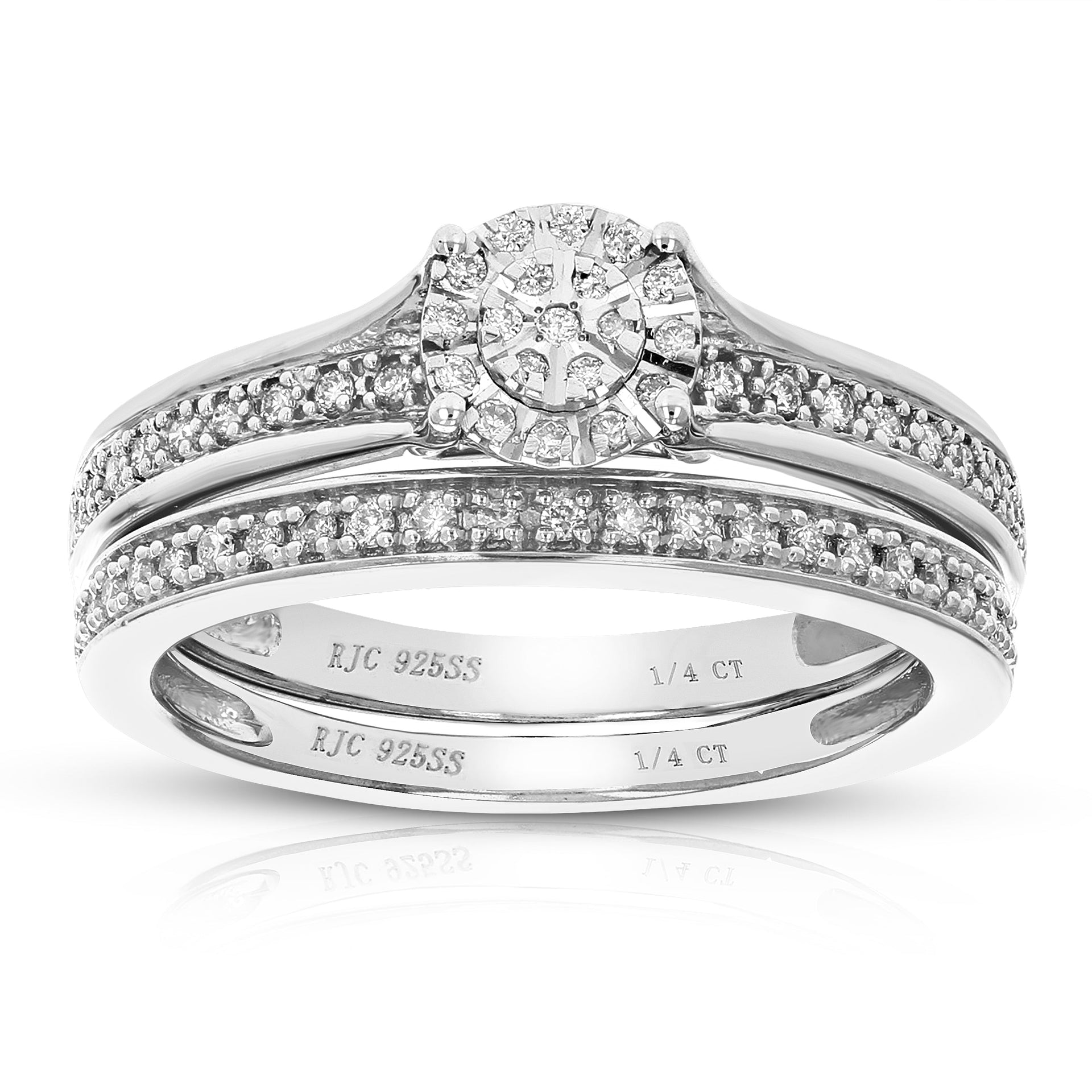 1/4 Cttw Lab Created Diamond Engagement Bridal Set Sterling Silver