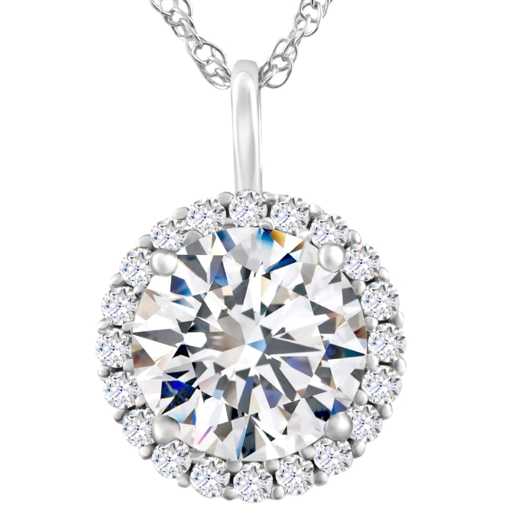 Certified 3 1/2 CT Halo Diamond Pendant 14k Gold Women's Necklace Lab Grown