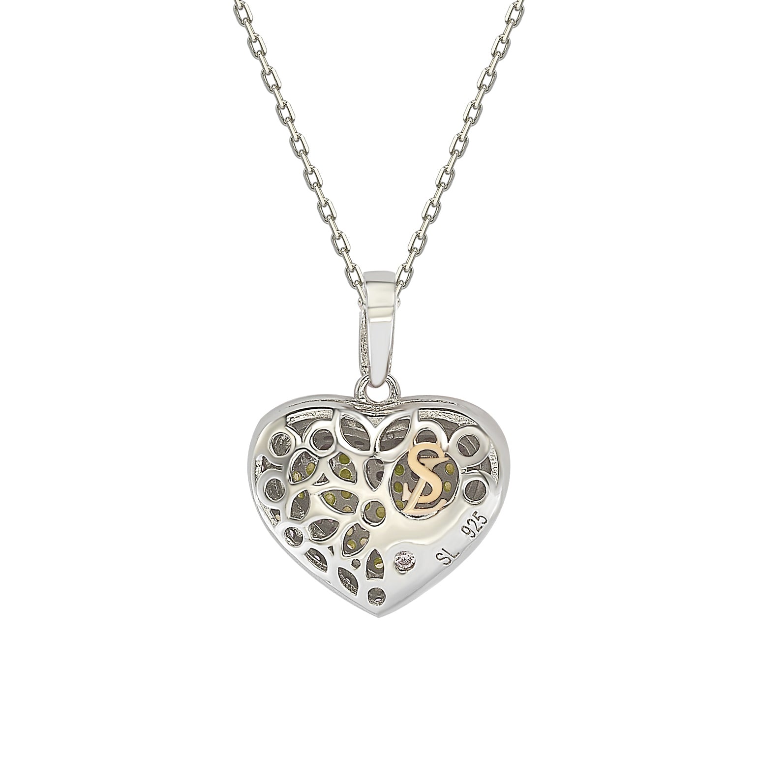 Suzy Levian Yellow Sapphire Rose Sterling Silver Pave Heart Pendant