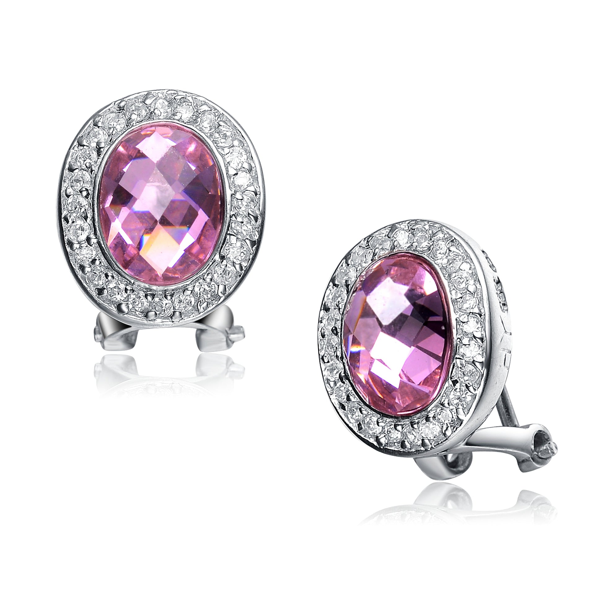 Sterling Silver Pink Cubic Zirconia Stud Earrings