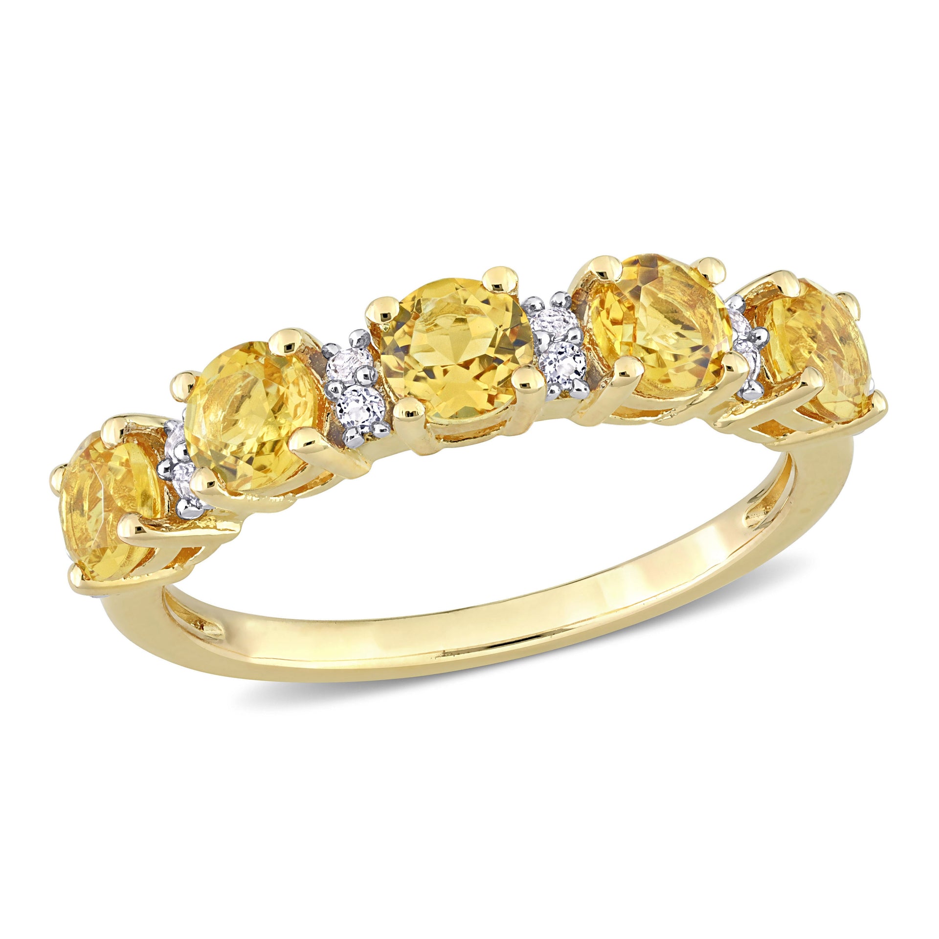 1 3/5ct TW Citrine and White Topaz Semi Eternity Ring in Yellow Silver