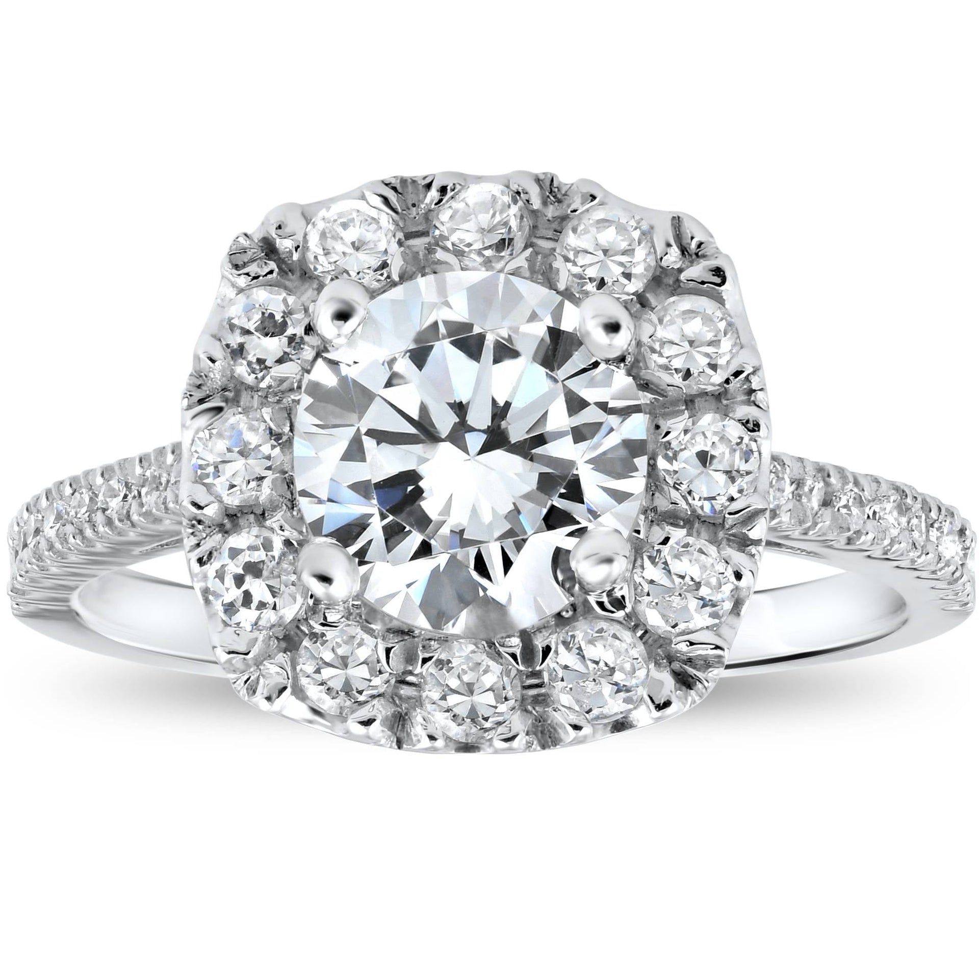 2 1/2 CT Round Cut Diamond Solitaire Engagement Ring Gold Enhanced Halo