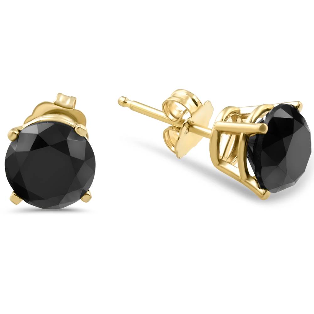 3 TCW 14k Yellow Gold Round Black Diamond Stud Earrings