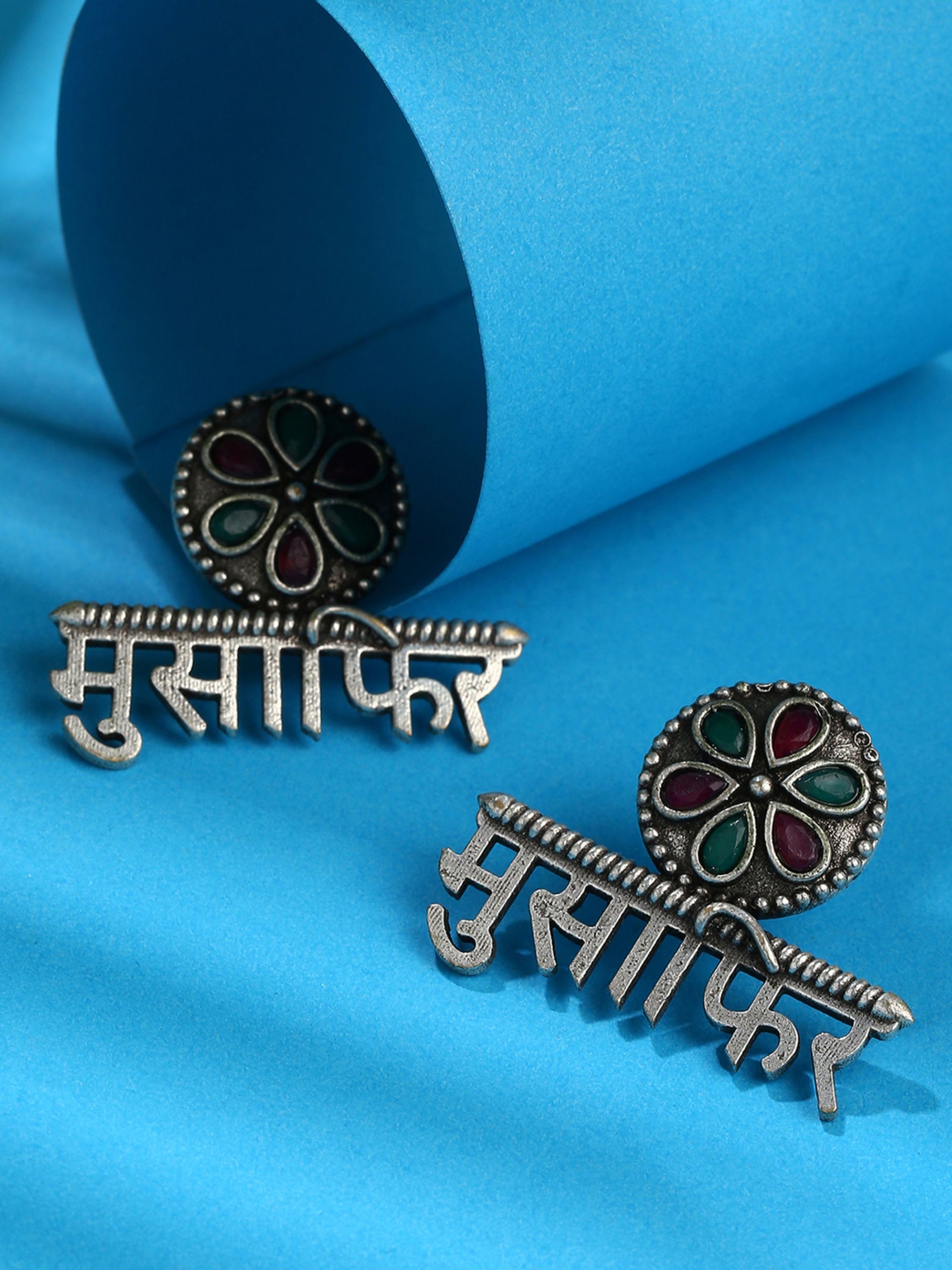 Silver Lookalike Musafir Stone Earrings