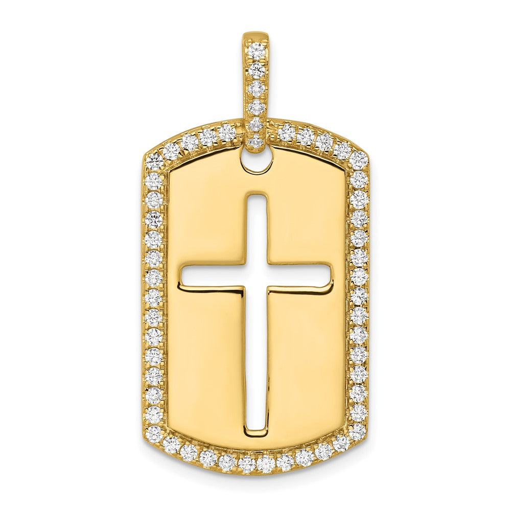 14K Gold Lab Grown Diamond Cross Dog Tag Pendant (0.8ct VS D-E)