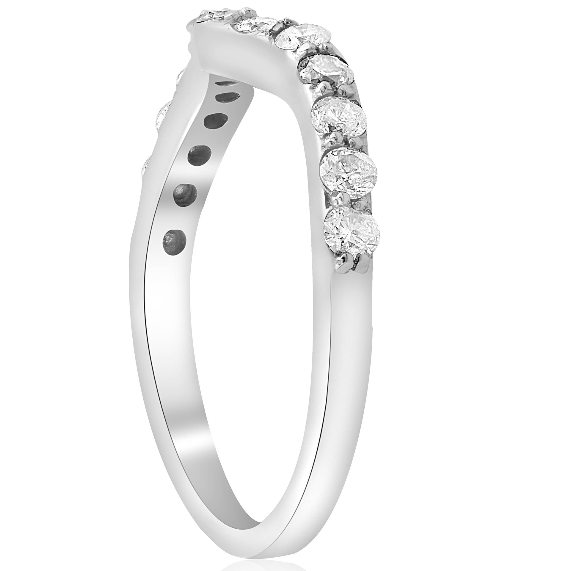1/2 CT Curved Diamond Notched Wedding Ring Enhancer 14K White Gold