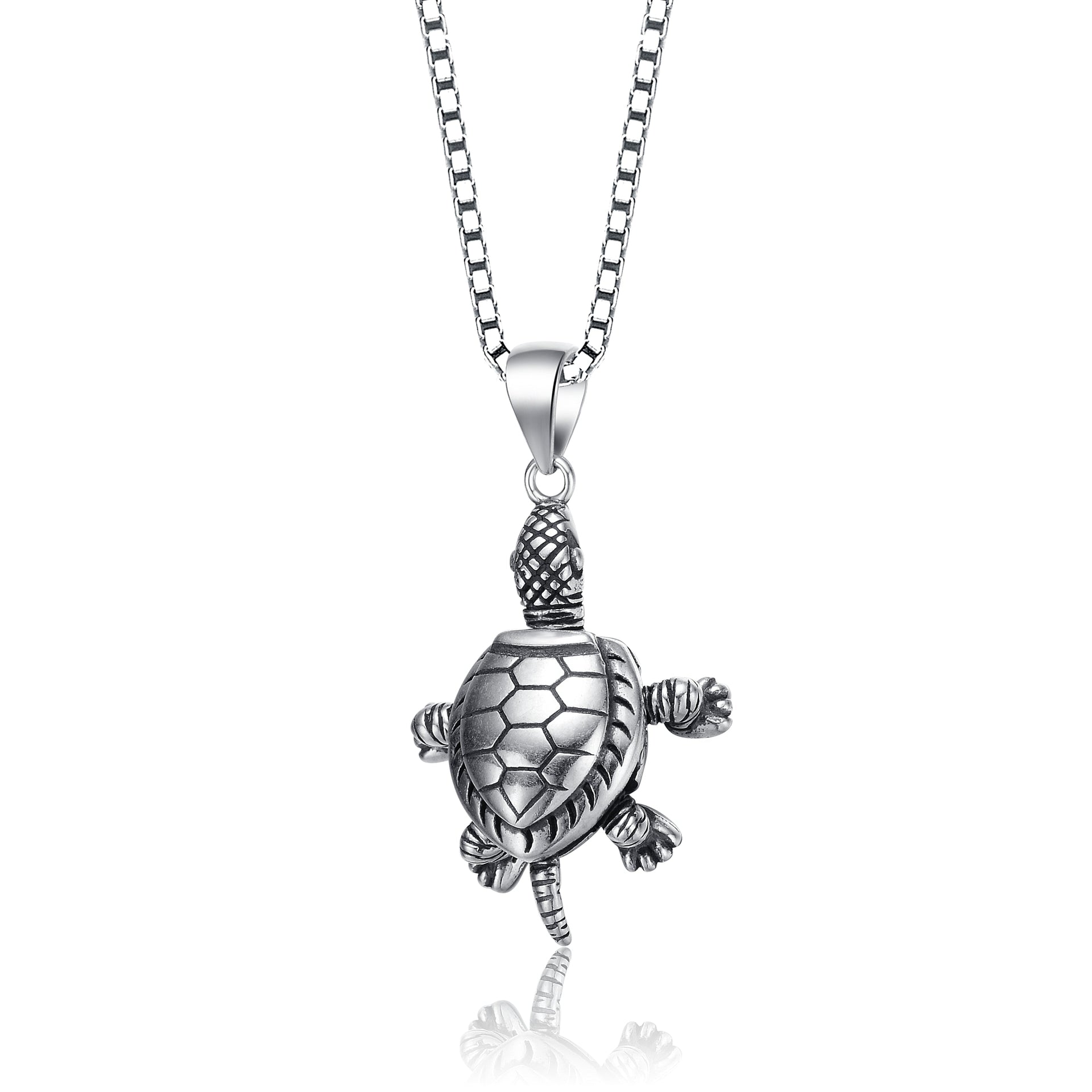 Sterling Silver Rhodium Plated Turtle Pendant Necklace