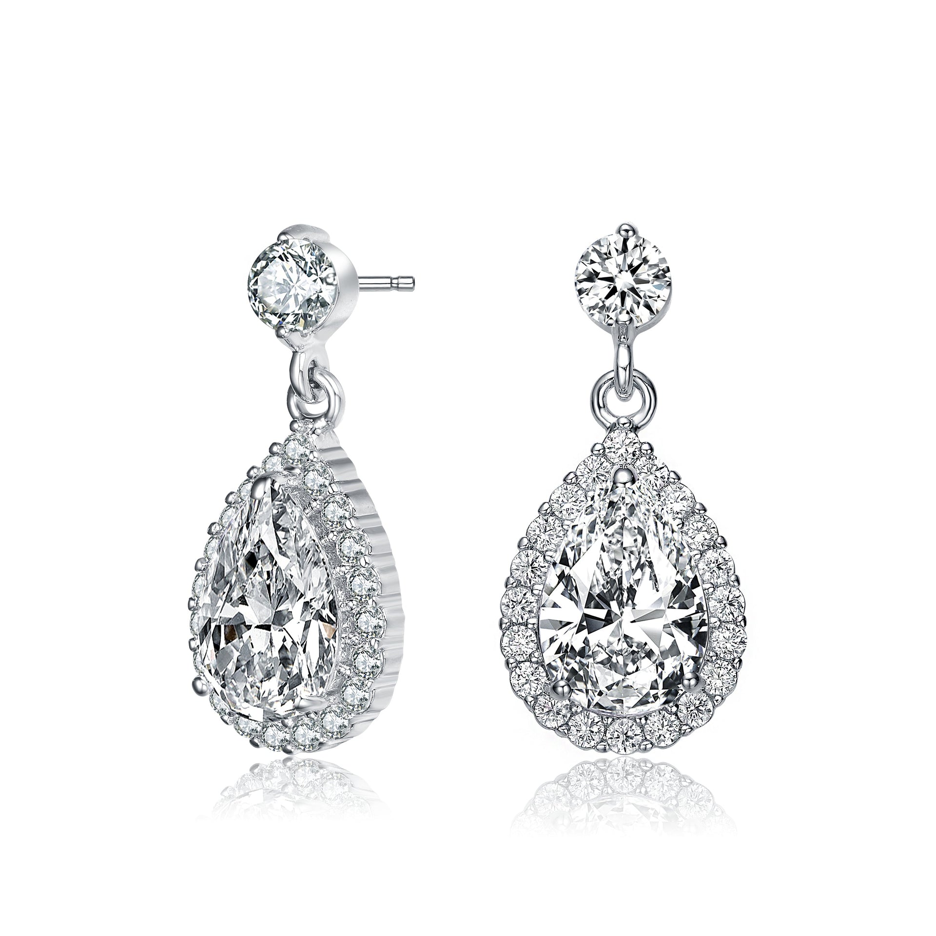 Sterling Silver Cubic Zirconia Halo Teardrop Earrings