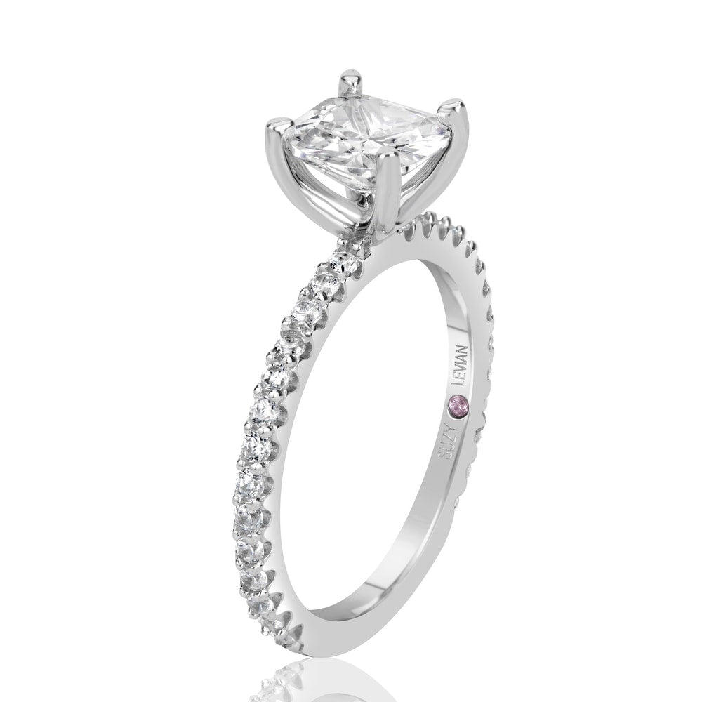 Suzy Levian Sterling Silver Round Cut Cubic Zirconia Bridal Engagement Ring