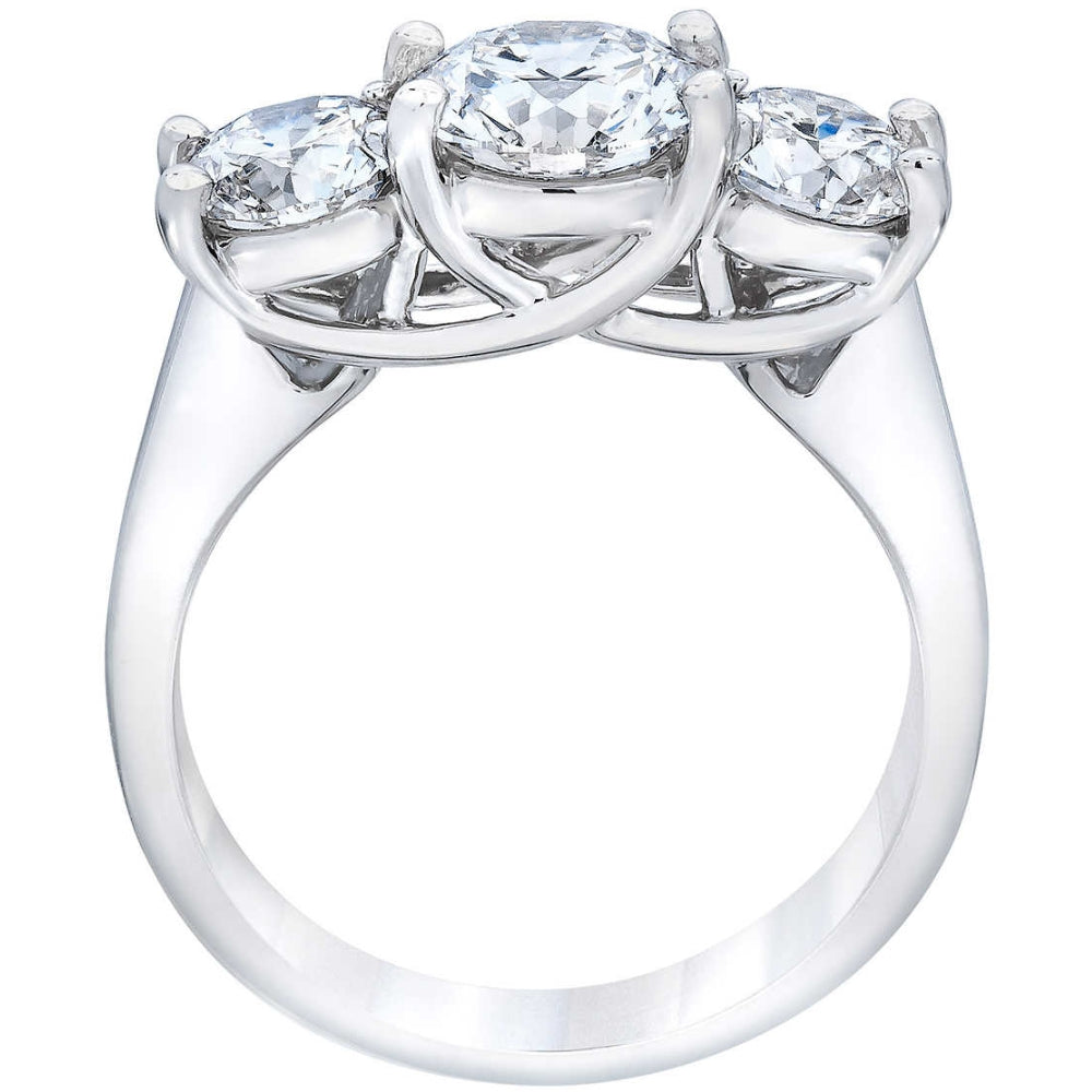 3 1/4 ct TW Round Diamond Three Stone Engagement Ring 14k White Gold Lab Grown