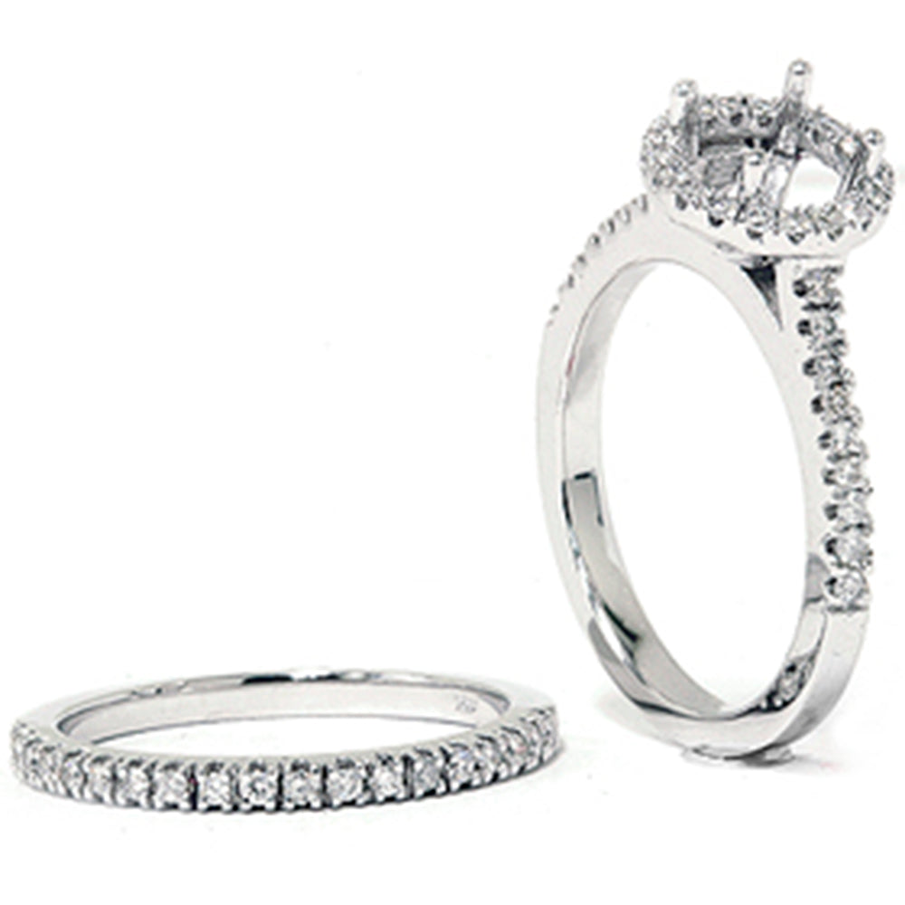 1/2 CT Halo Diamond Engagement Wedding Ring Set 14K White Gold