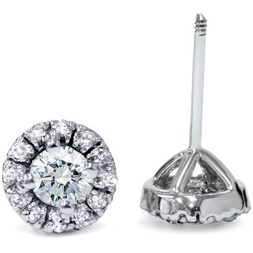 5/8ct Pave Halo Diamond Studs 14K White Gold