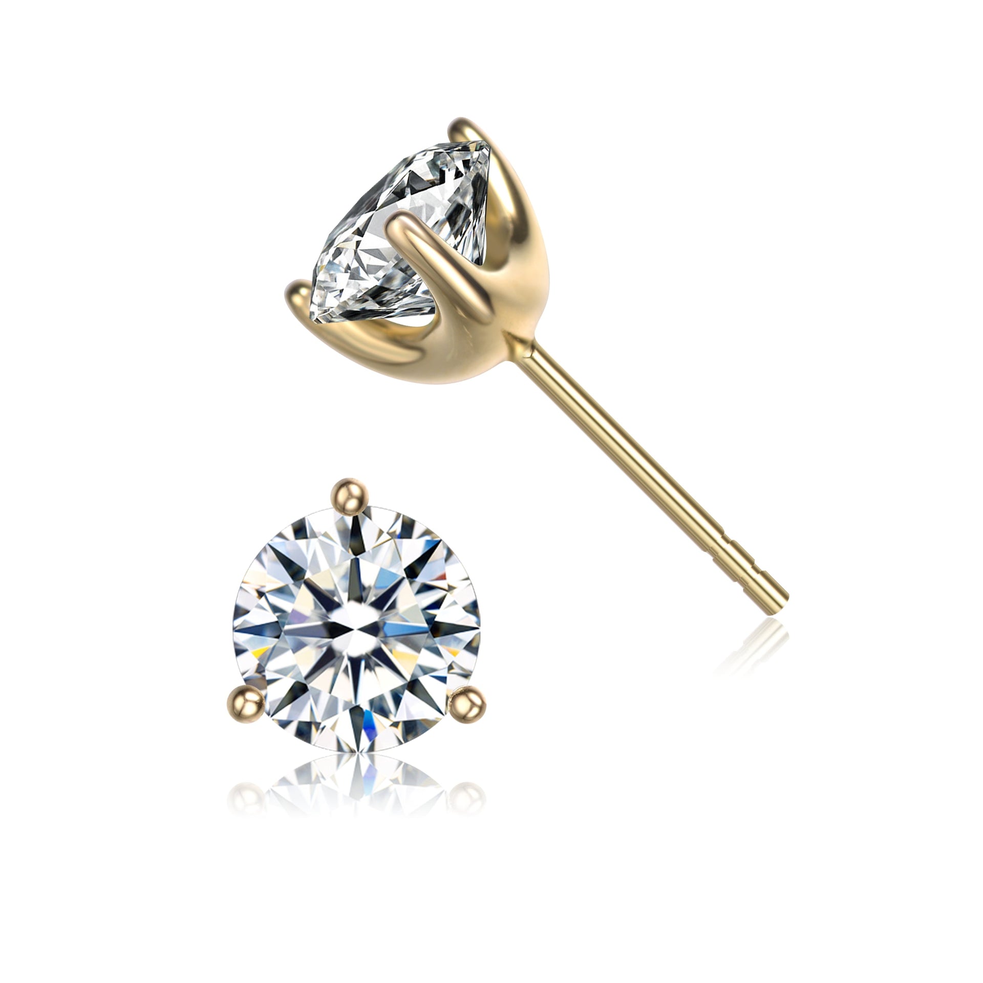 Gv Sterling Silver 14k Gold Plated With Round Diamond Cubic Zirconia Solitaire Stud Earrings