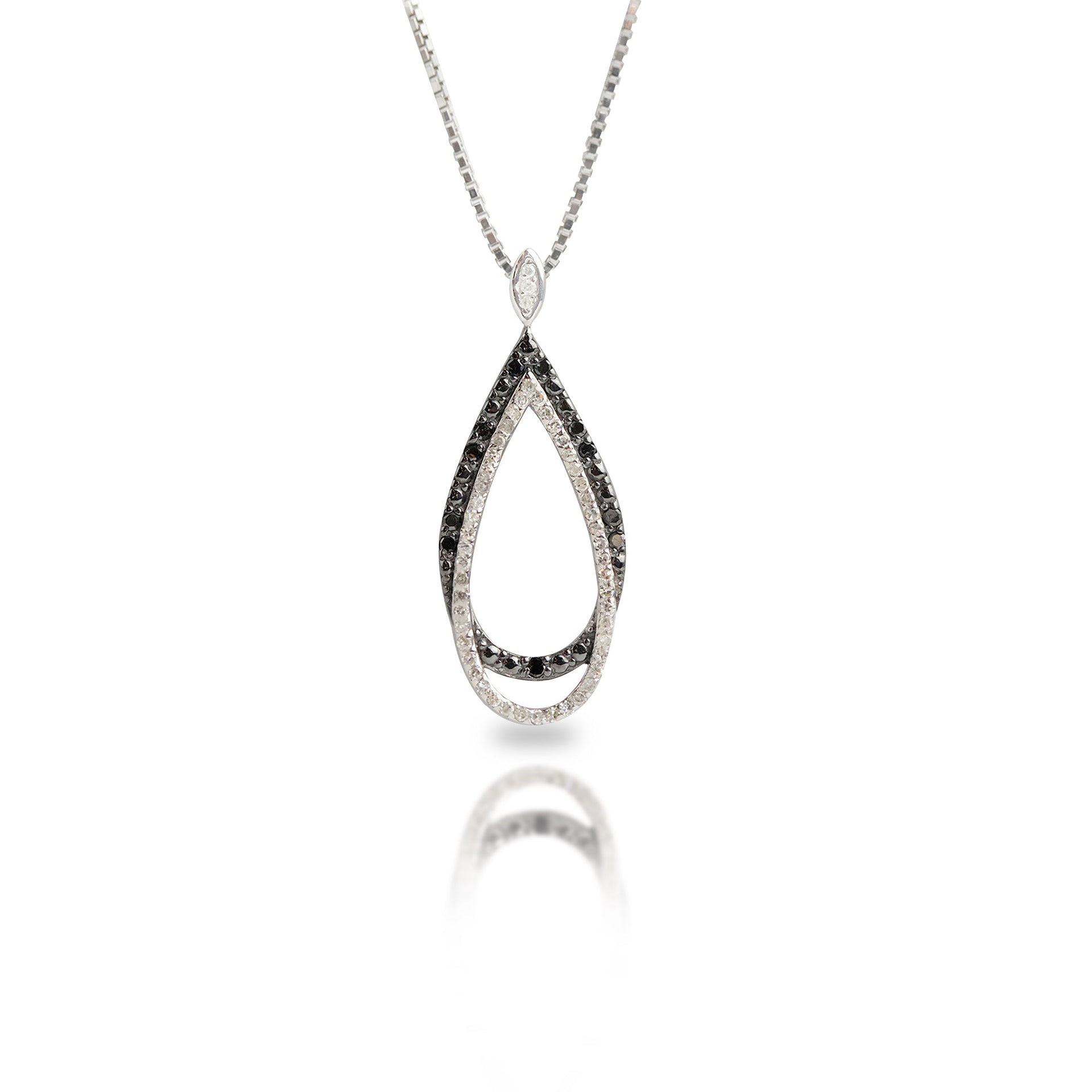 Sterling Silver 0.5 Carat White & Black Diamond Teardrop Necklace with Adjustable 18â€-20â€ Box Chain