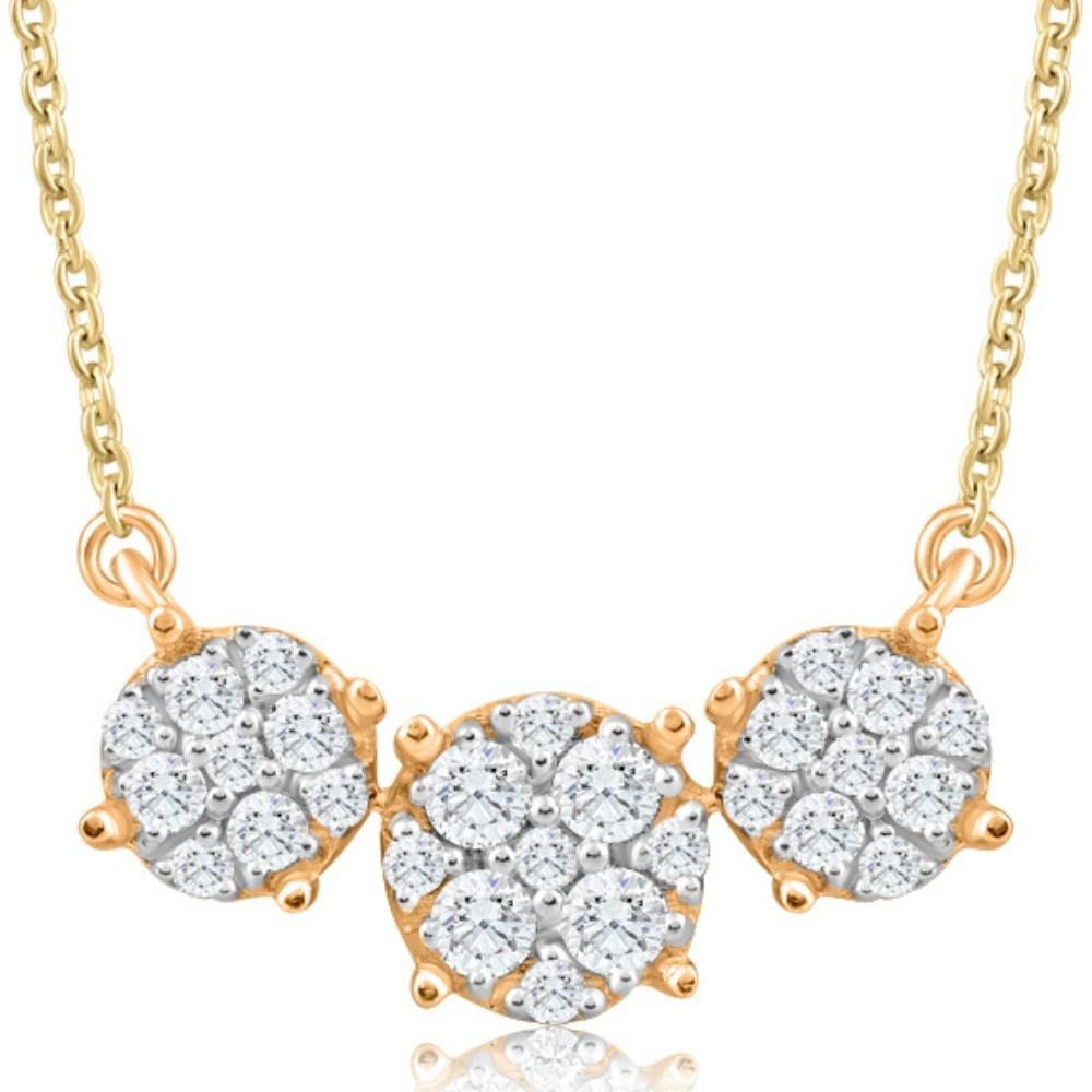 3/8Ct Diamond Cluster Halo Three stone Pendant Yellow Gold Necklace Lab Grown