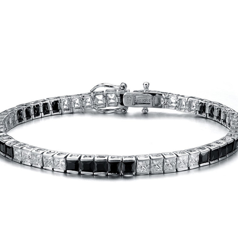 Sterling Silver White Gold Plated with Colored Cubic Zirconia 5x5 Accent Bracelet