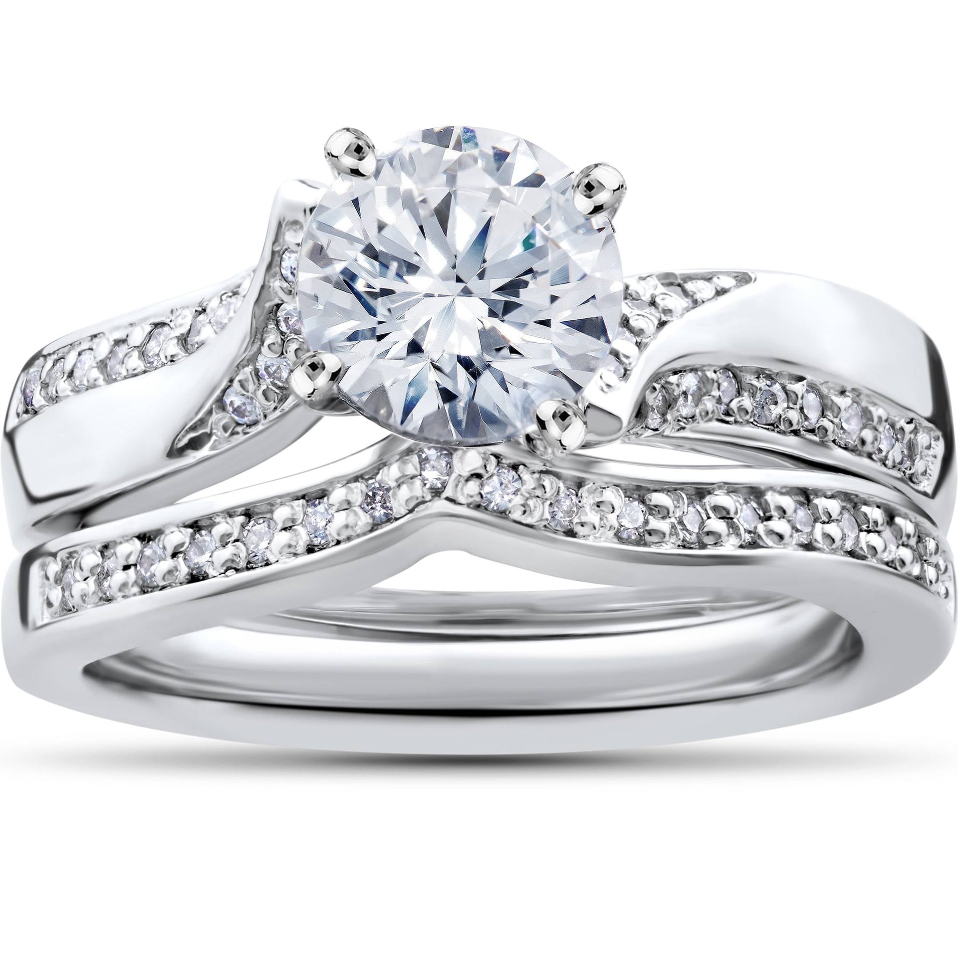 3/4ct Pave Diamond Twist Engagement Ring 14K White Gold