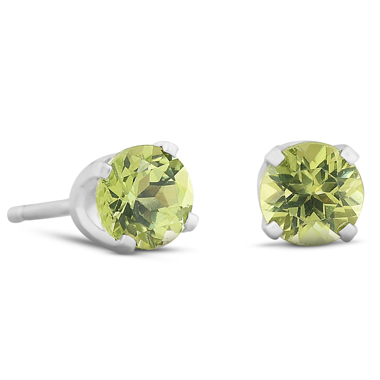 Peridot Studs 14K White Gold 4mm 1/2 CT