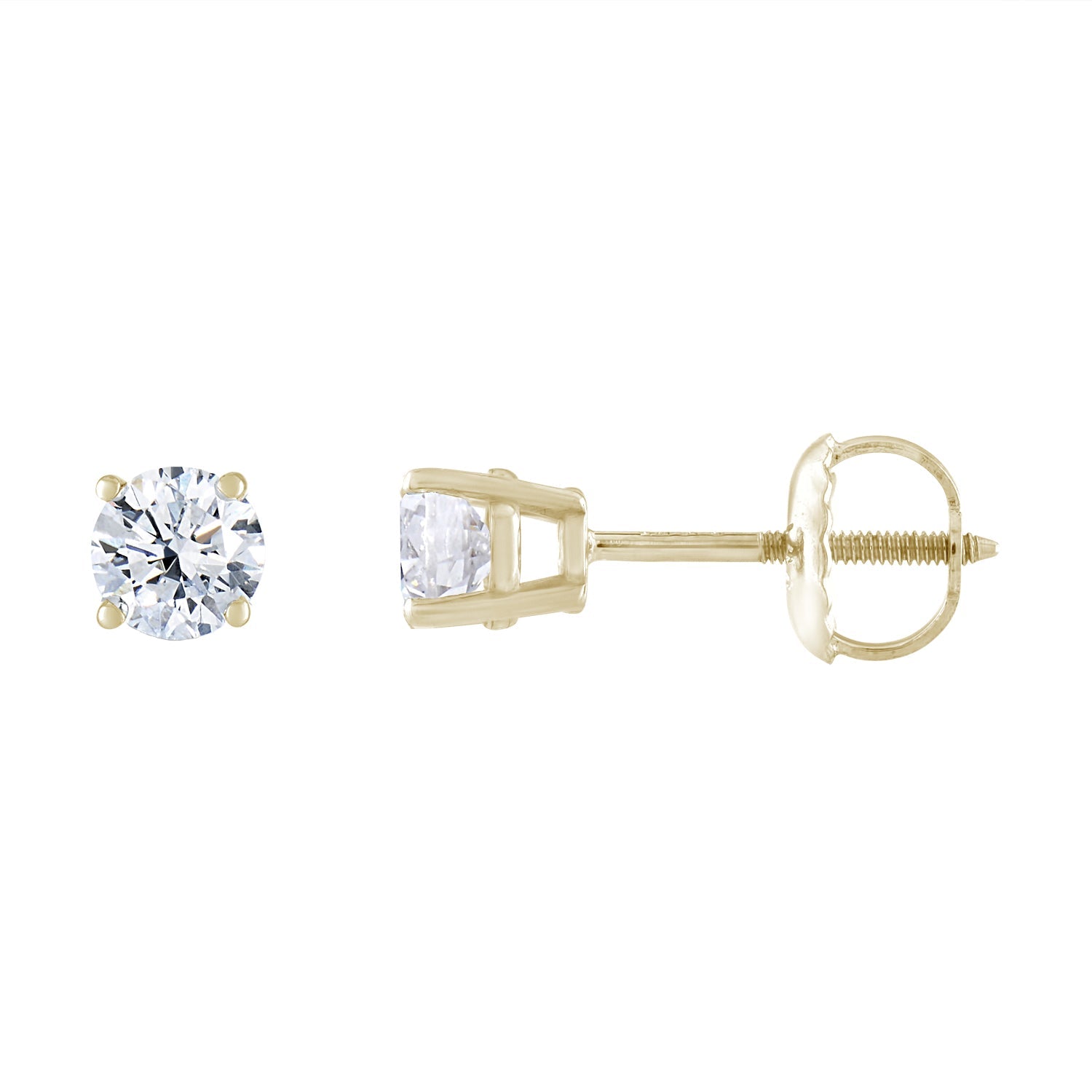 5/8 cttw I1-I2 Clarity Certified Diamond Stud Earrings 14K Yellow Gold Round with Screw Backs