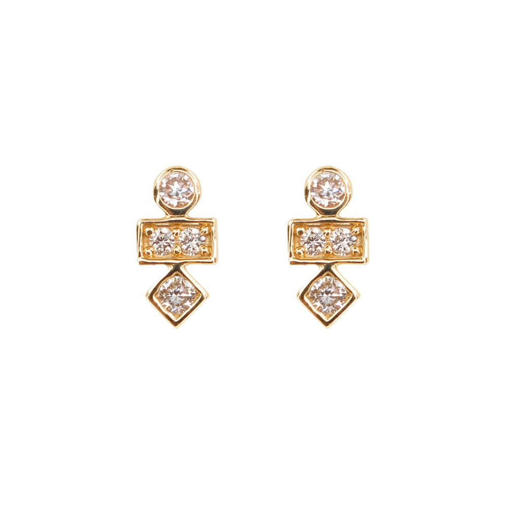 Gold Diamond Geometric Stud Earring