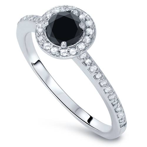 5/8ct Black & White Diamond Ring 14K White Gold