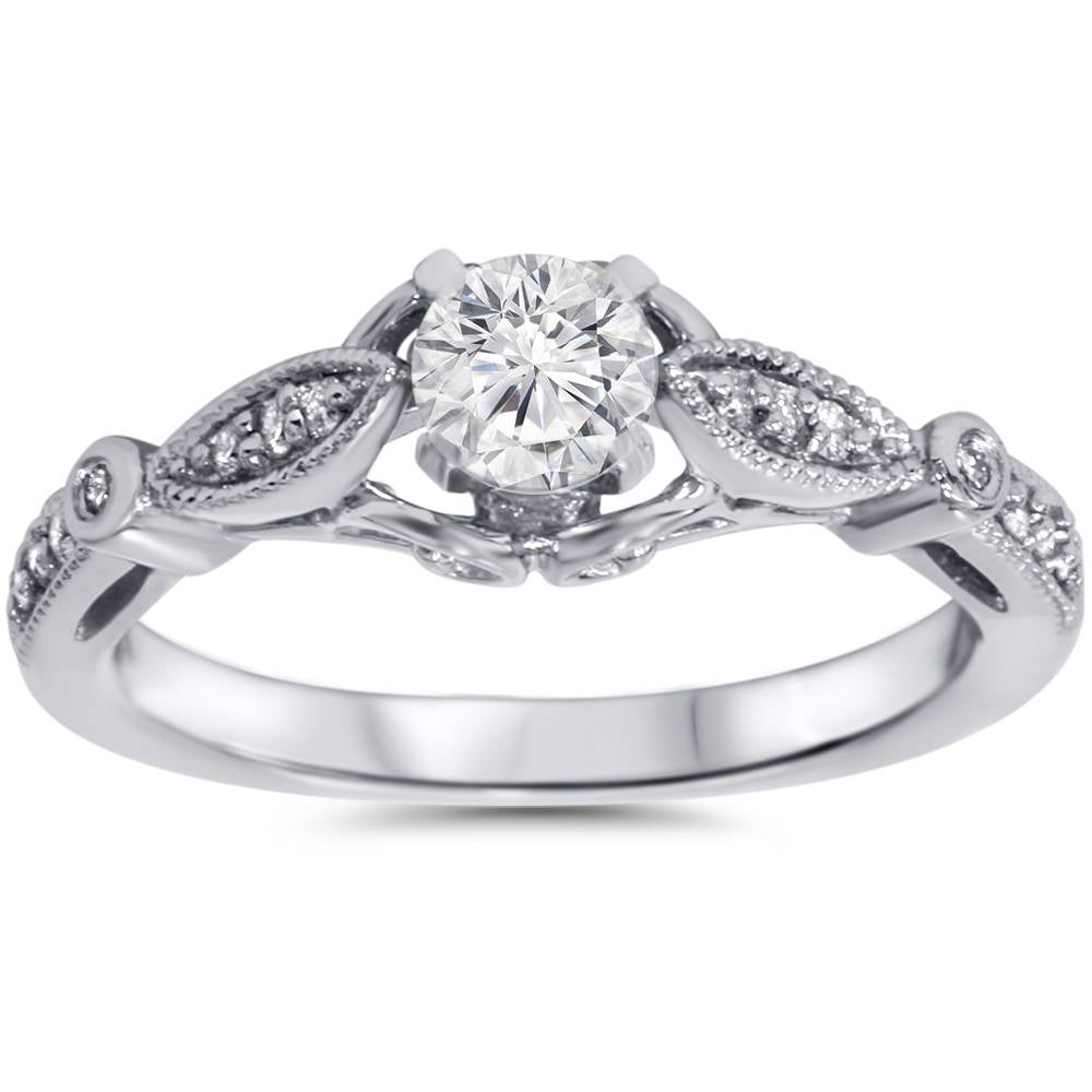 5/8 ct Vintage Round Diamond Engagement Ring 14K White Gold