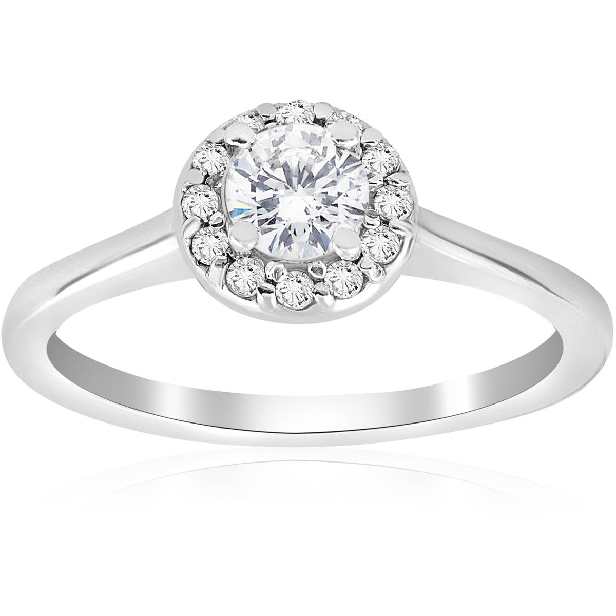 1/2 CT Round Diamond Halo Engagement Ring 14K White Gold