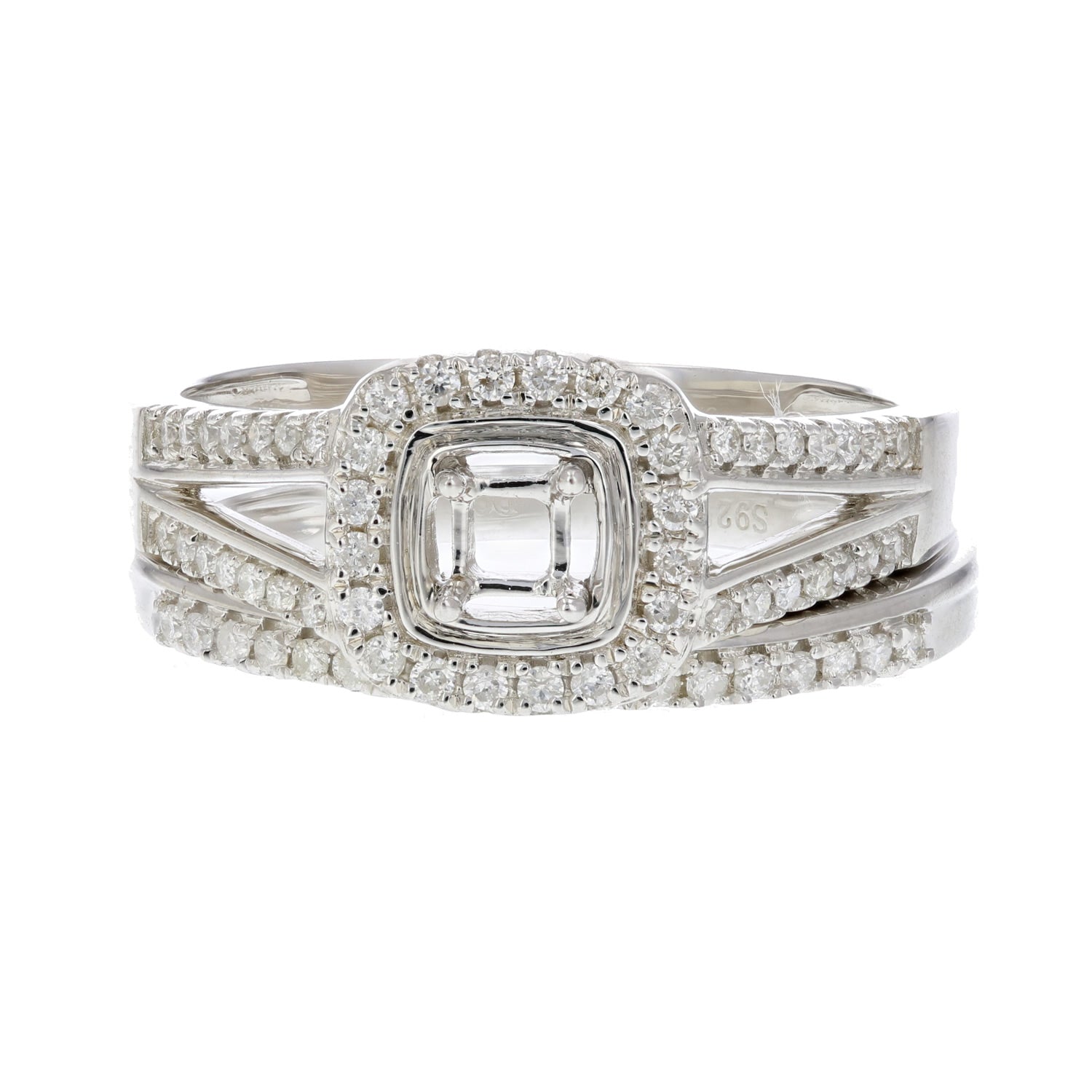 1/3 cttw Semi Mount Diamond Bridal Set with Princess Center Silver Size 7