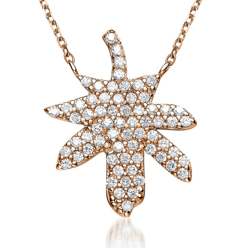 Sterling Silver White Cubic Zirconia Stones Rose Maple Leaf Pendant