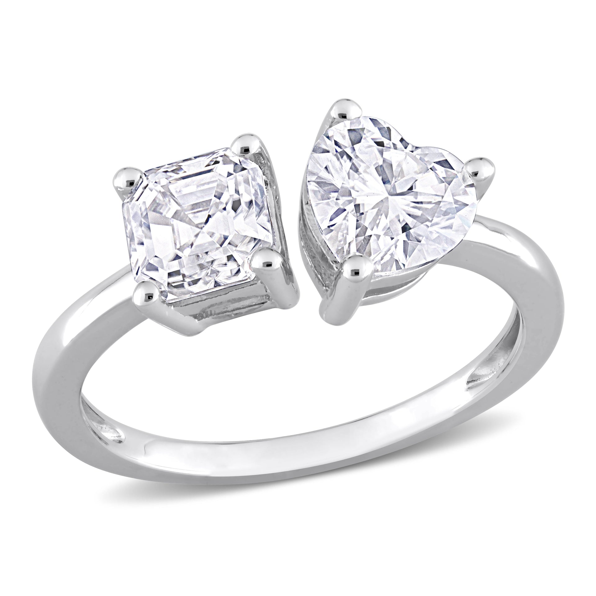 1 4/5 CT TGW Heart-Shape and Octagon Asscher-Cut Created Moissanite 2-Stone Ring in Sterling Silver