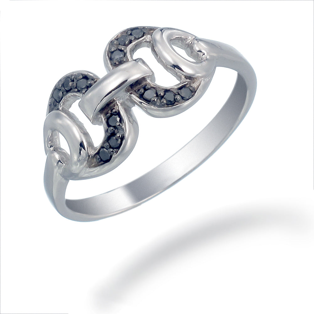 1/6 cttw Black Diamond Ring in .925 Sterling Silver with Rhodium Plating