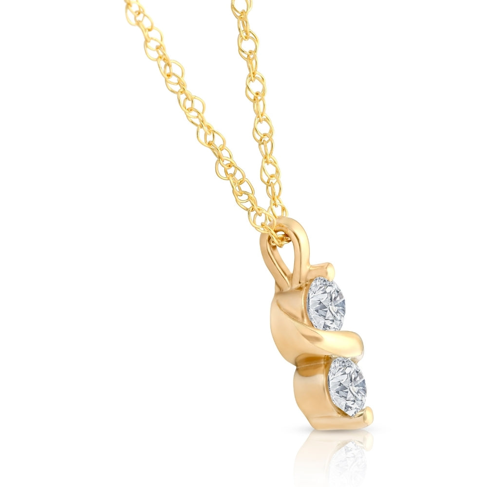 1/3Ct Diamond Two Stone Pendant in White Yellow or Rose Gold Lab Grown Necklace