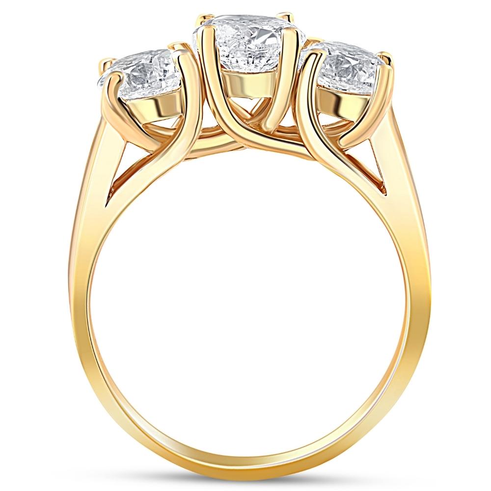 3ct Diamond Three Stone Wedding Anniversary Ring 14k Yellow Gold