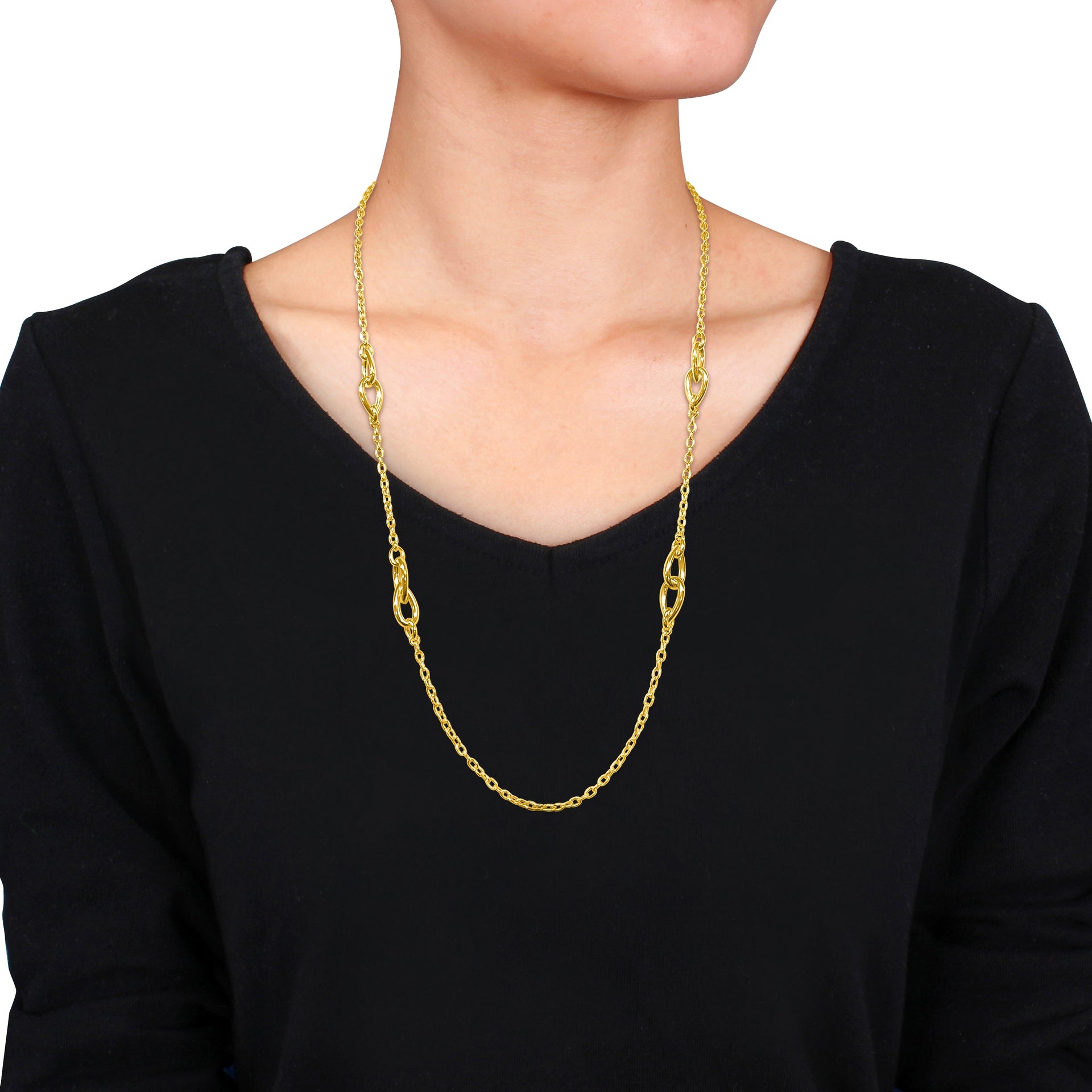 Mimi & Max Double Pear Shape Link Station Necklace in Yellow Silver- 23+2 in.