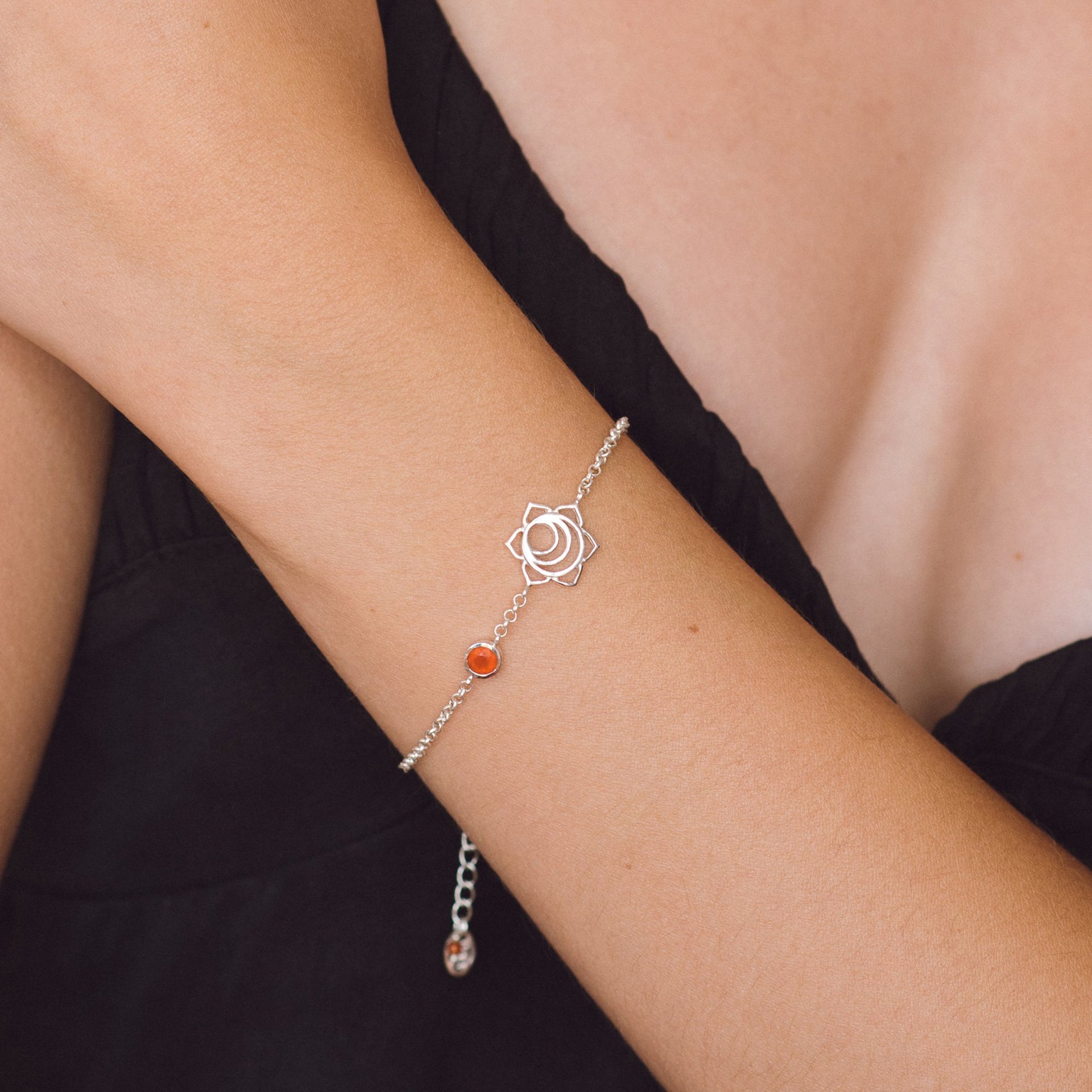 Sacral Chakra Silver Bracelet - Carnelian