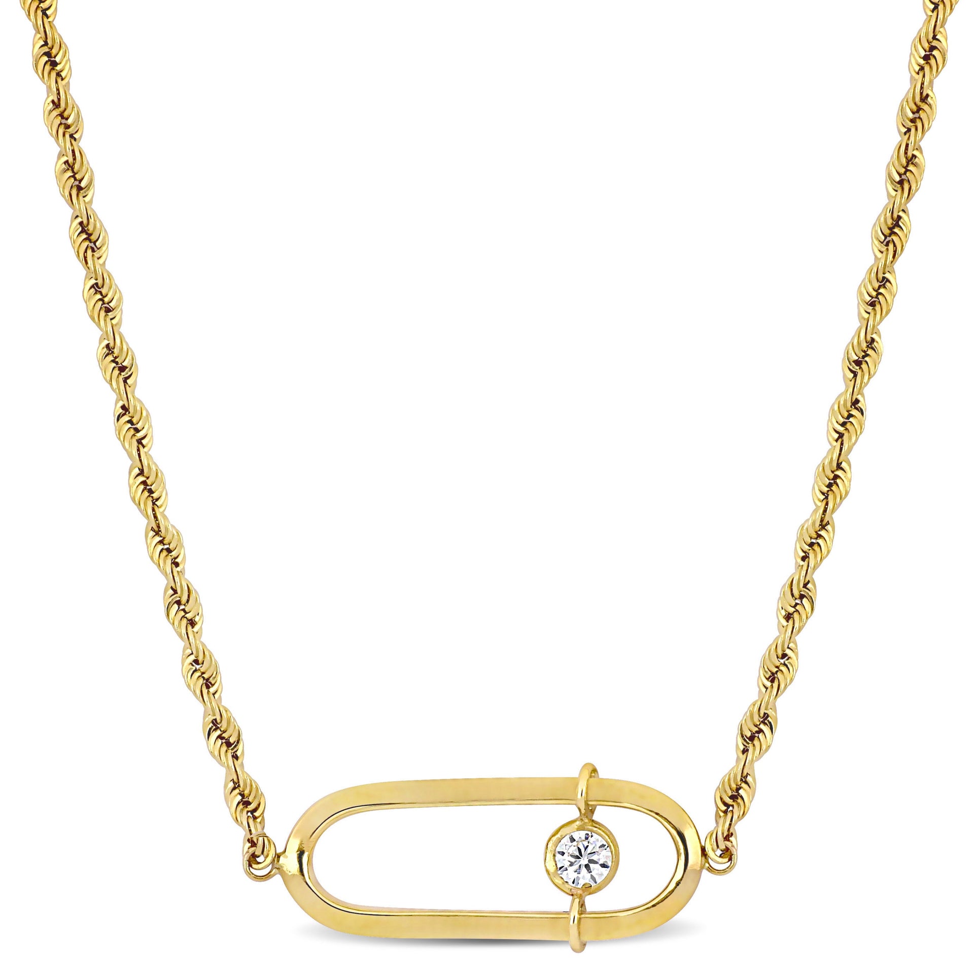 Mimi & Max Cubic Zirconia Oval Charm Rope Chain Necklace in 10k Yellow Gold - 18 in