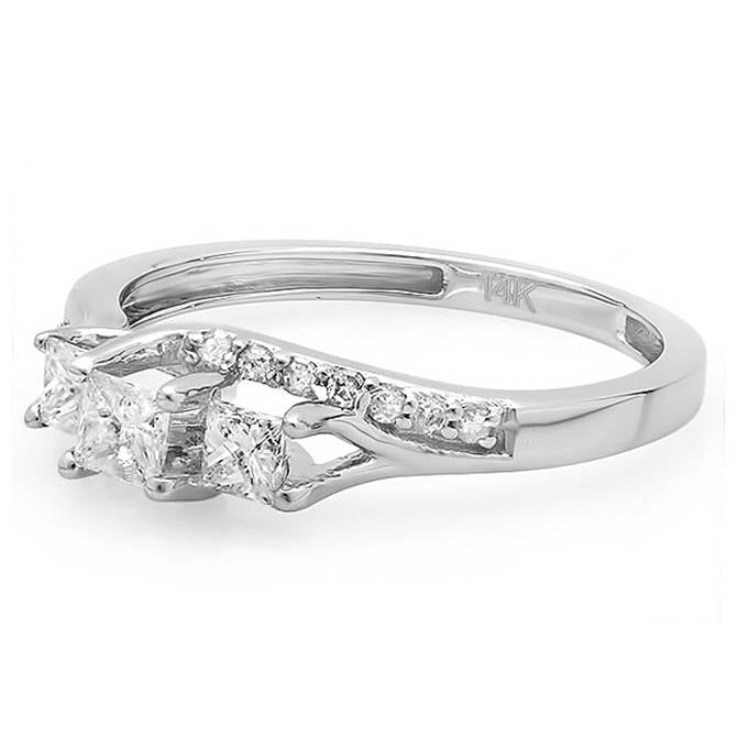 1/2ct Princess Cut Diamond 3 Stone Engagement Ring 10K White Gold
