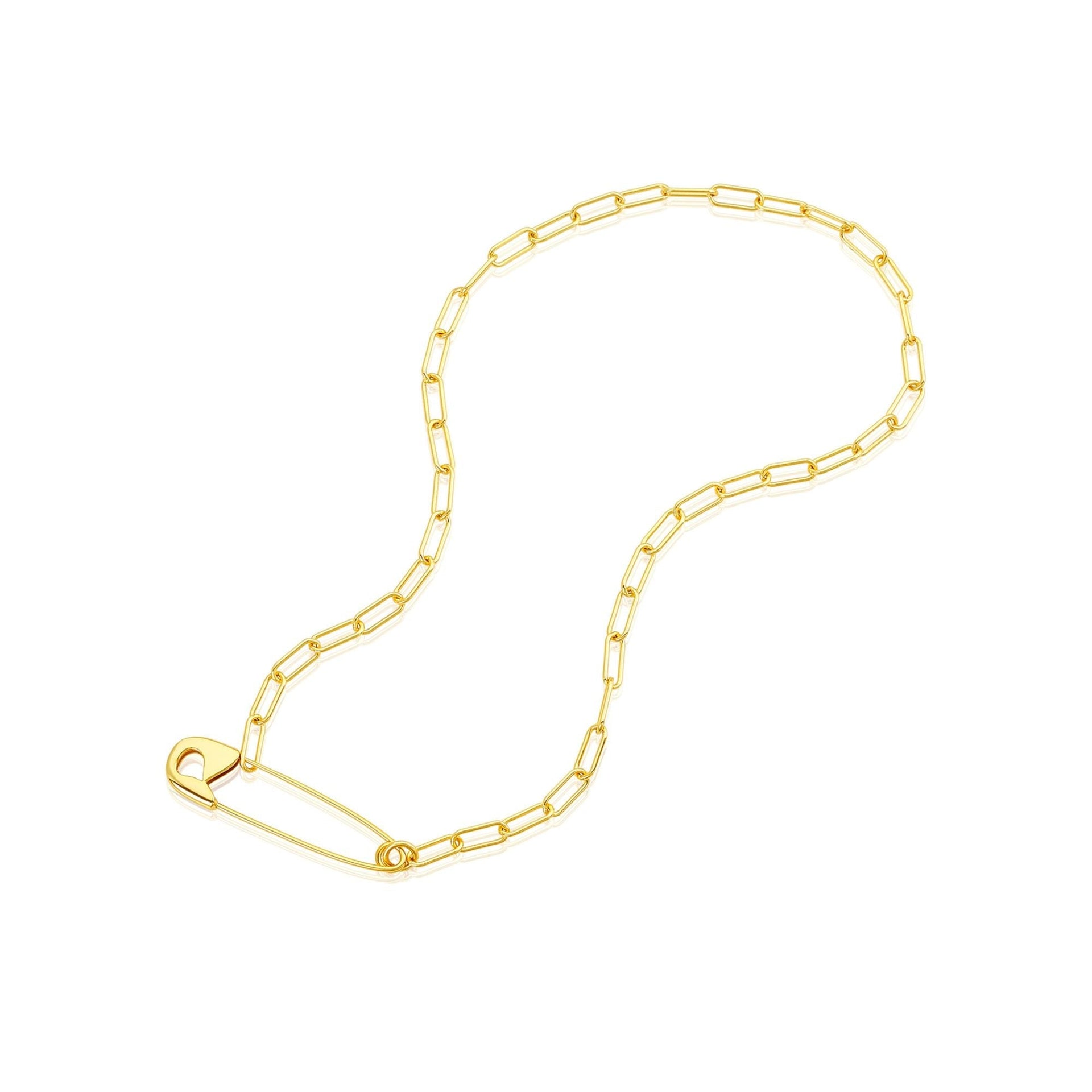 14k Gold Plated Safety Pin Paper Clip Chain Necklace
