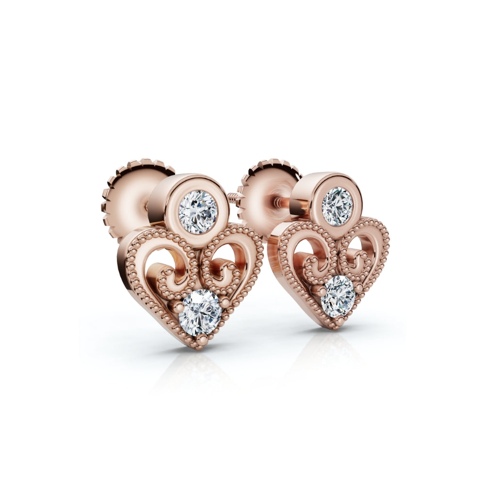 Diamond Heart Studs 14k White Yellow Or Rose Gold Lab Grown Women's Earrings