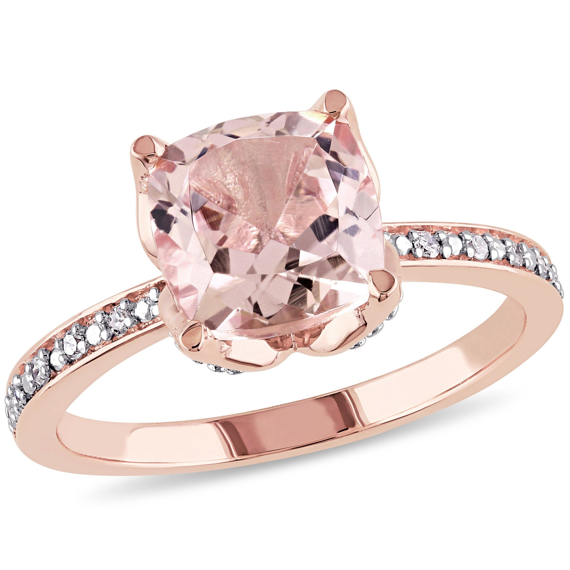 2 ct TW Cushion-Cut Morganite and Diamond Accent Ring in 10k Rose Gold
