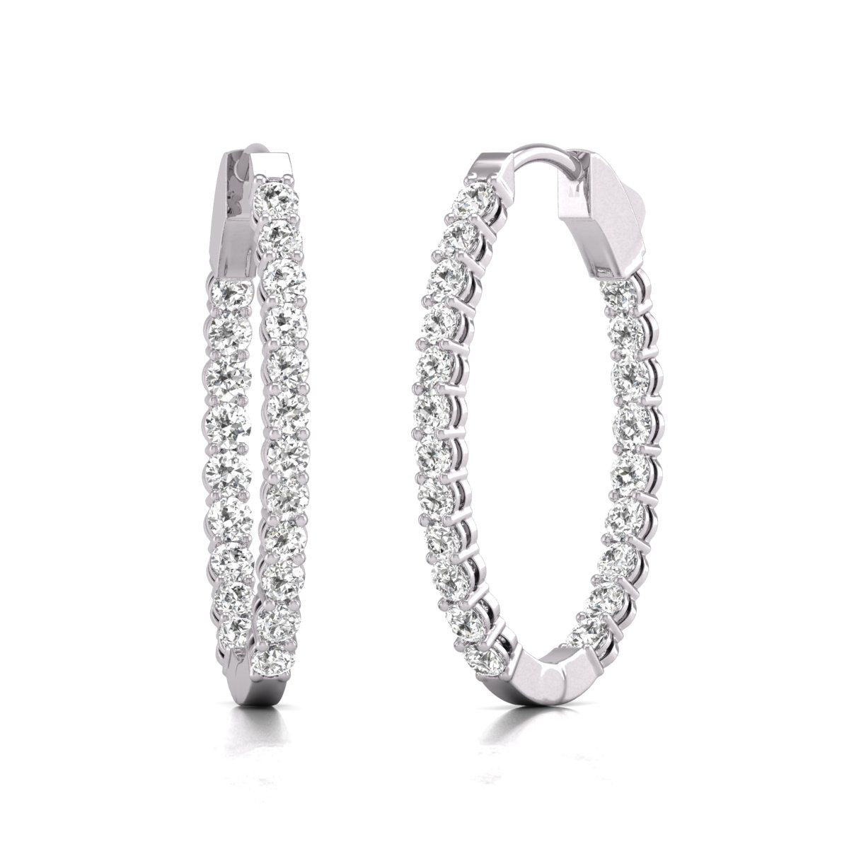 Diana M Lab 14KT WG 2 ct TW Oval In & Out Hoop Earring