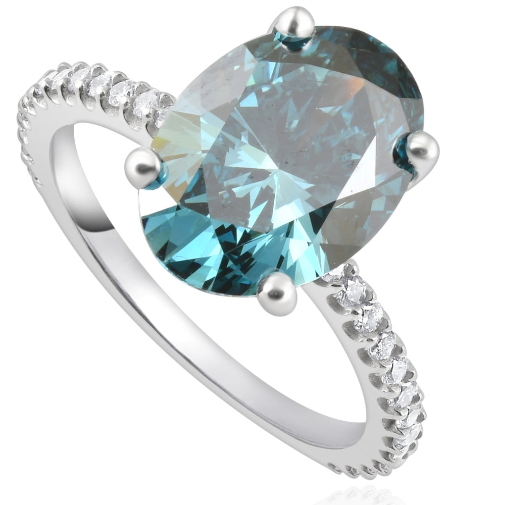 2 1/2 ct Blue Oval Diamond Engagement Ring in 14k White Gold