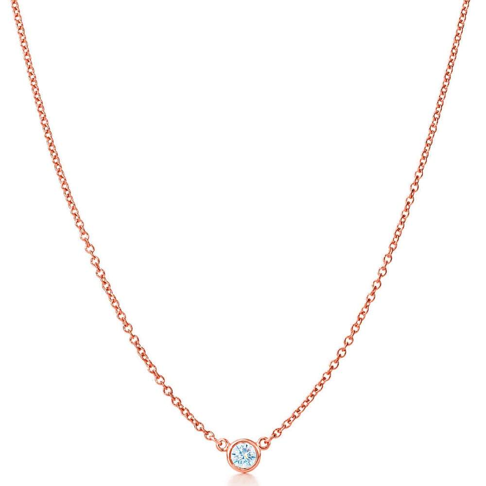 Suzy Levian 14k Gold 2/5 ct Bezel Diamond Solitaire Station Necklace